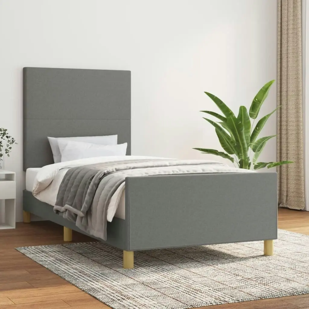 Bed Frame with Headboard Dark Grey 106x203 cm King Single Size Fabric 3283101