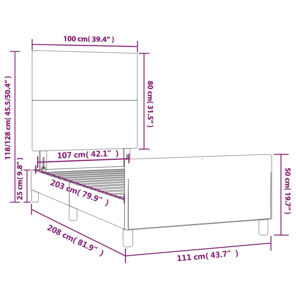 Bed Frame with Headboard Dark Grey 106x203 cm King Single Size Fabric 3283101