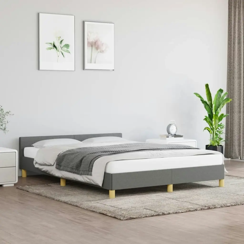 Bed Frame with Headboard Dark Grey 137x187 cm Double Fabric 347454