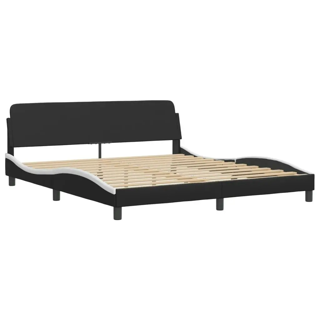 Bed Frame with Headboard Black and White 183x203 cm King Size Faux Leather 3208263