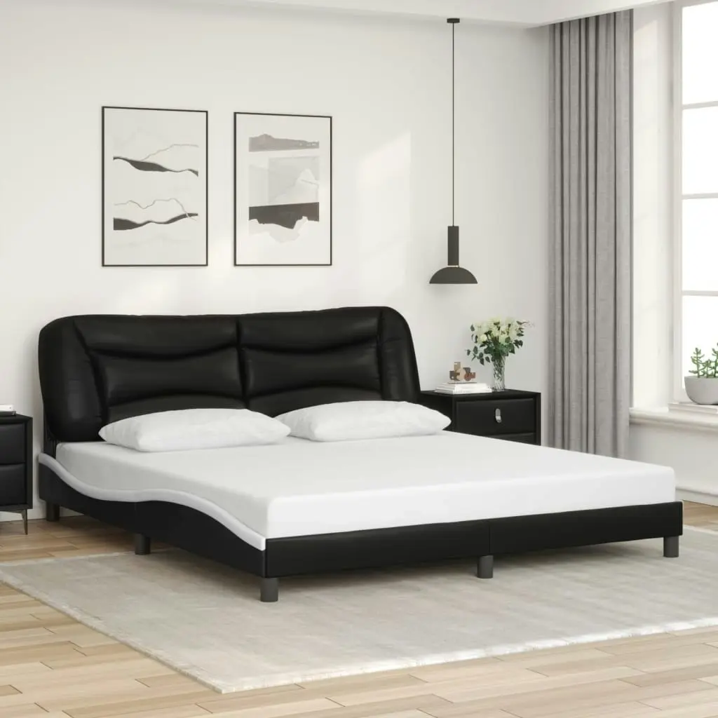 Bed Frame with Headboard Black and White 183x203 cm King Size Faux Leather 3208263