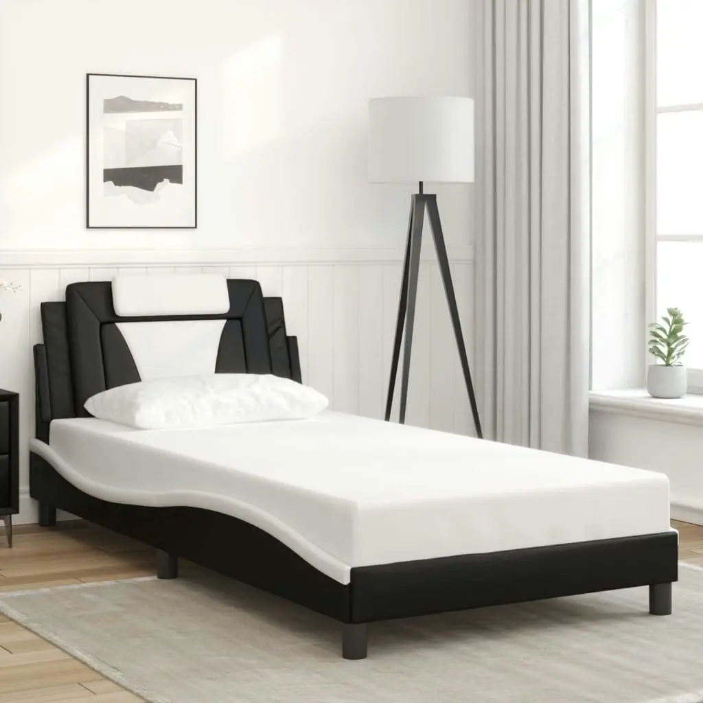 Bed Frame with Headboard Black and White 107x203 cm Faux Leather 3208267