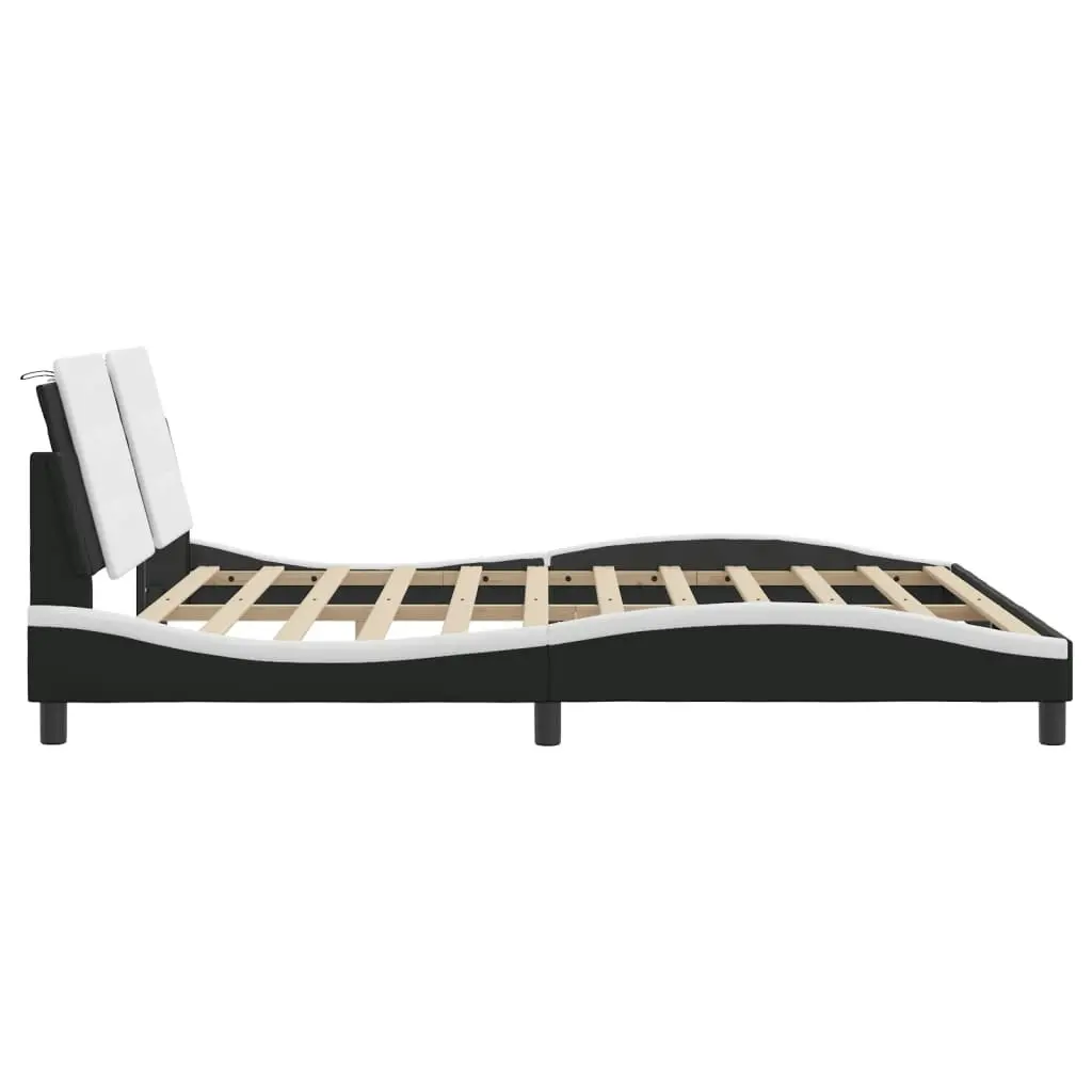 Bed Frame with Headboard Black and White 183x203 cm King Size Faux Leather 3208283