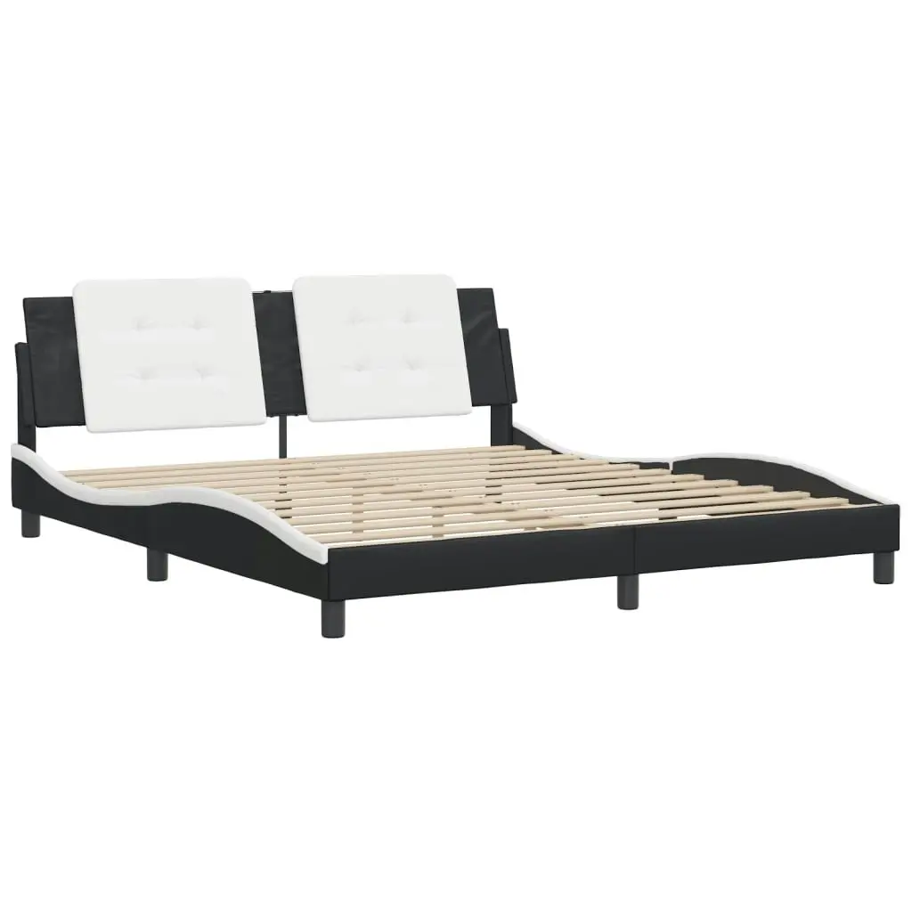 Bed Frame with Headboard Black and White 183x203 cm King Size Faux Leather 3208283