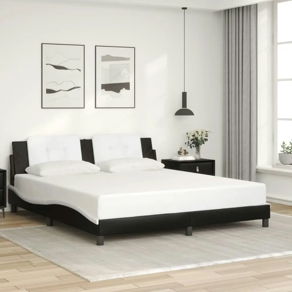 Bed Frame with Headboard Black and White 183x203 cm King Size Faux Leather 3208283