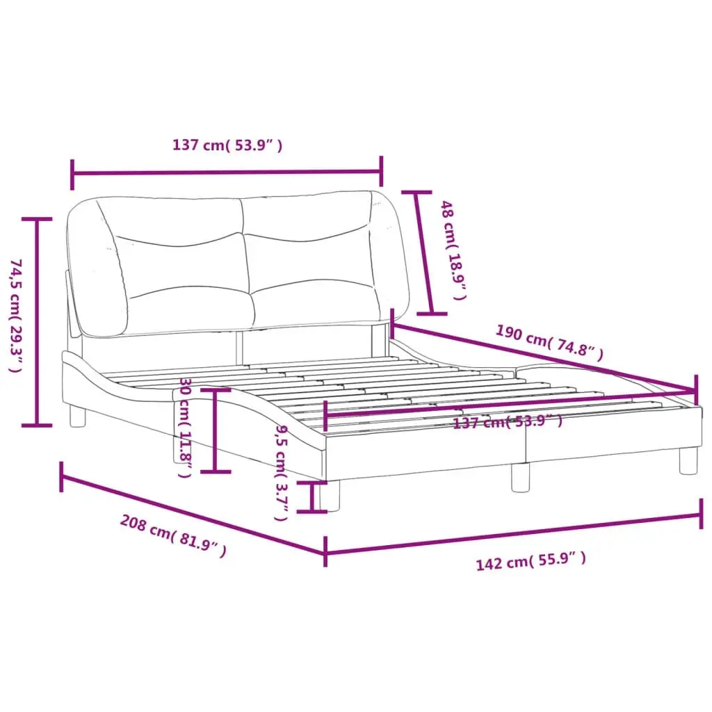 Bed Frame with Headboard Dark Grey 137x187 cm Double Size Fabric 3208234