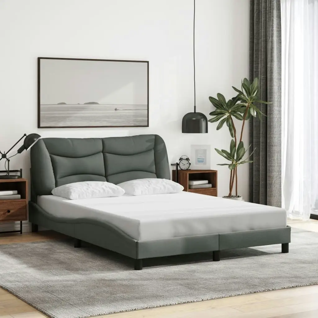 Bed Frame with Headboard Dark Grey 137x187 cm Double Size Fabric 3208234