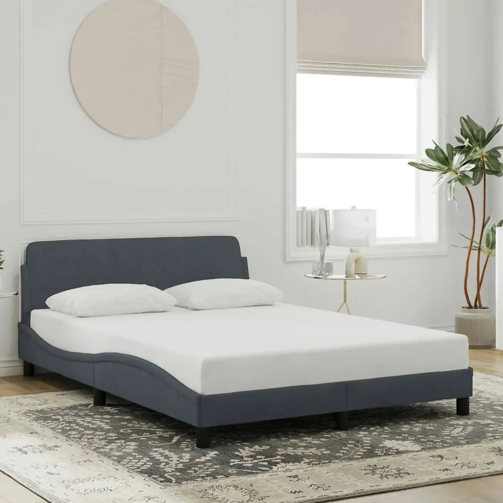 Bed Frame with Headboard Dark Grey 137x190 cm Velvet 3207670