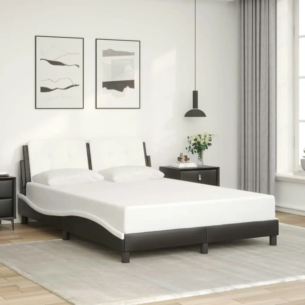 Bed Frame with Headboard Black and White 137x187 cm Double Size Faux Leather 3208220