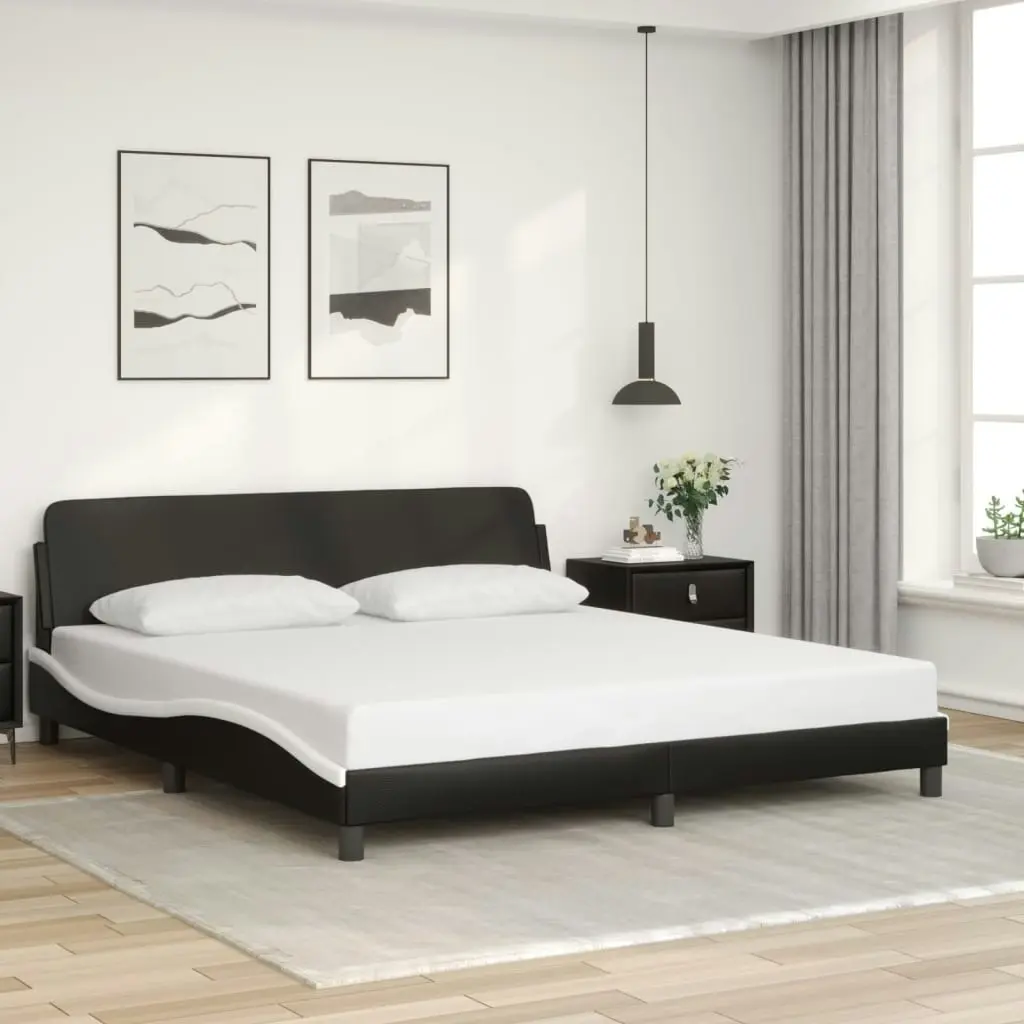 Bed Frame with Headboard Black and White 183x203 cm King Size Faux Leather 373243