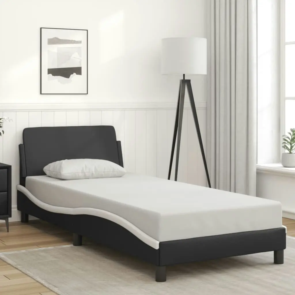 Bed Frame with Headboard Black and White 90x190 cm Faux Leather 3207661