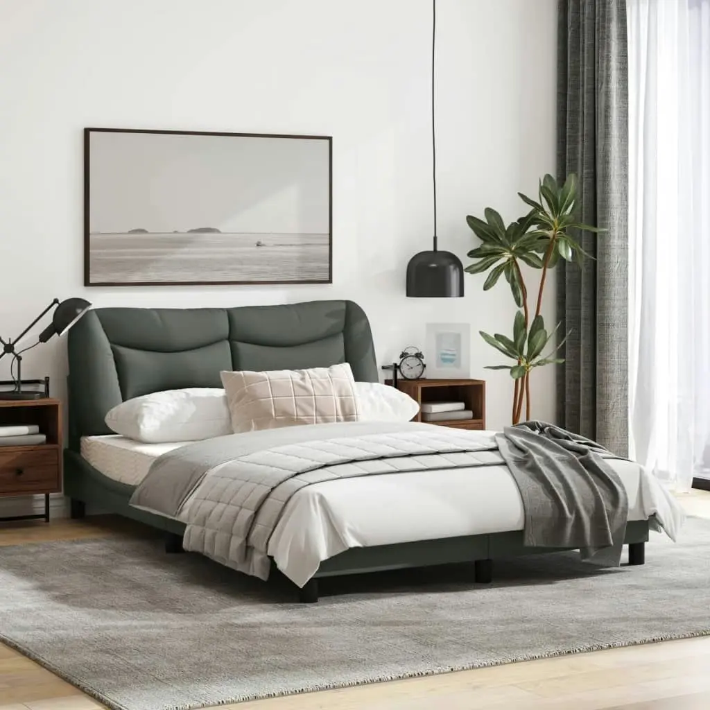 Bed Frame with Headboard Dark Grey 137x187 cm Double Size Fabric 3207805