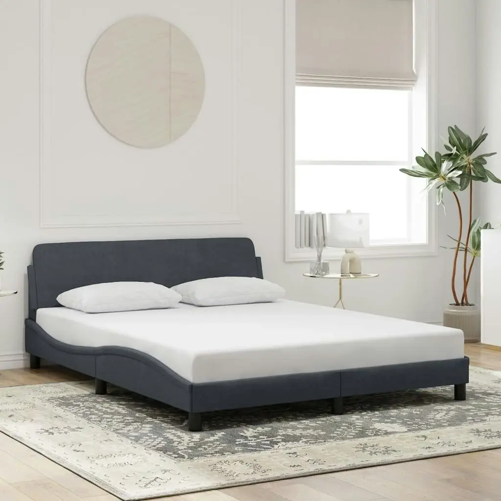 Bed Frame with Headboard Dark Grey 152x203 cm Velvet 3207676