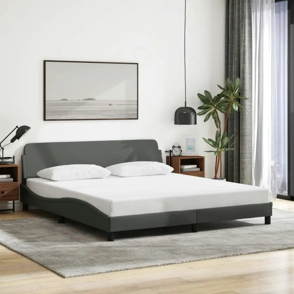 Bed Frame with Headboard Dark Grey 152x203 cm Fabric 3207674