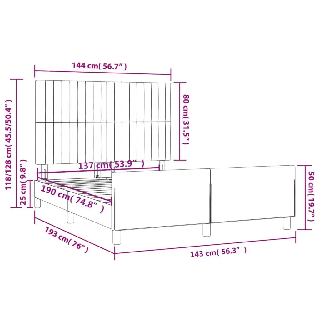 Bed Frame with Headboard Dark Grey 137x187 cm Double Size Fabric 3283081