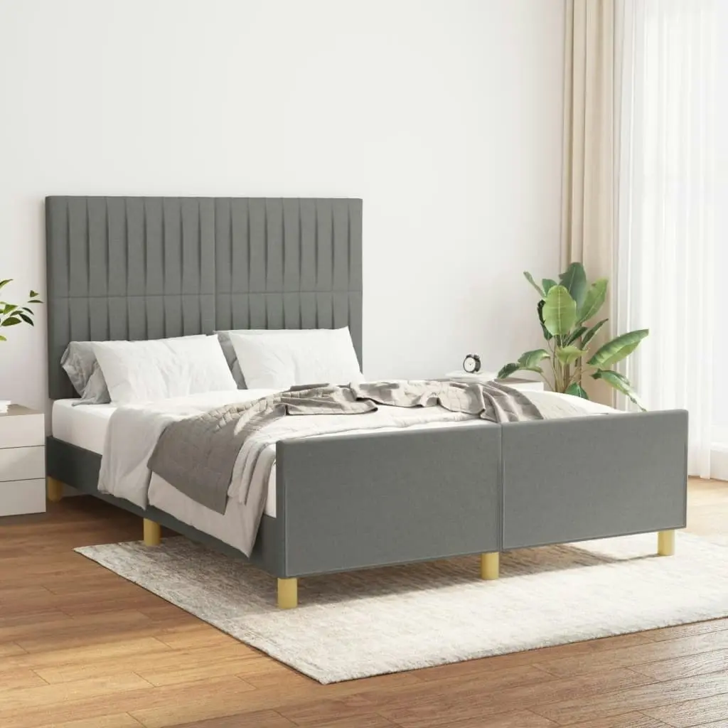 Bed Frame with Headboard Dark Grey 137x187 cm Double Size Fabric 3283081