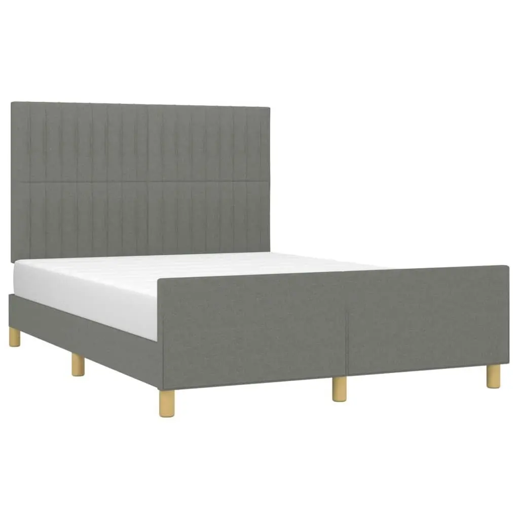 Bed Frame with Headboard Dark Grey 137x187 cm Double Size Fabric 3283081