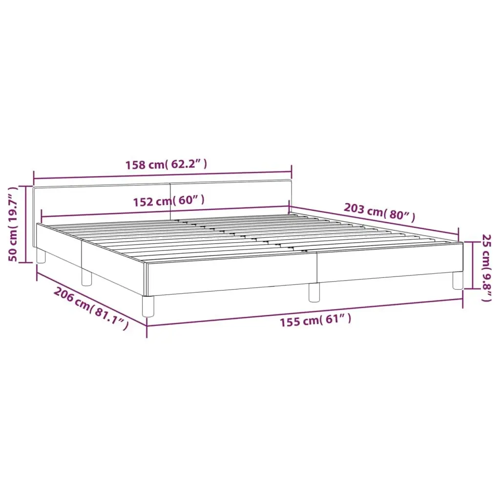 Bed Frame with Headboard Dark Grey 153x203 cm Queen Fabric 347457