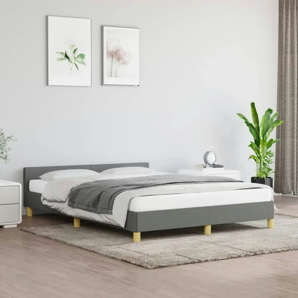 Bed Frame with Headboard Dark Grey 153x203 cm Queen Fabric 347457