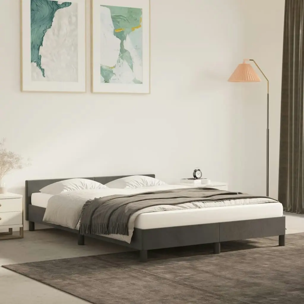 Bed Frame with Headboard Dark Grey 137x187 cm Double Velvet 347604