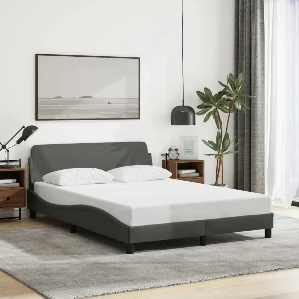 Bed Frame with Headboard Dark Grey 137x190 cm Fabric 373280