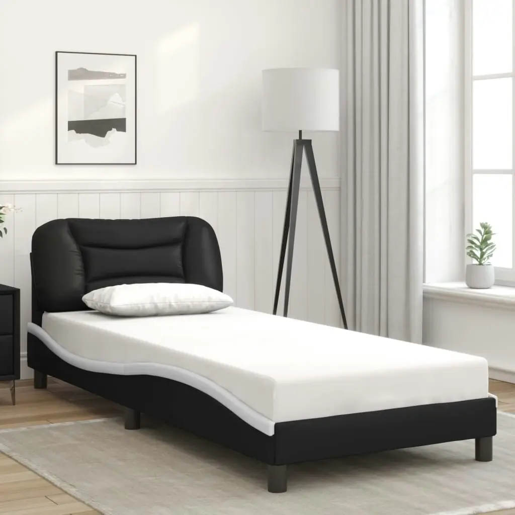 Bed Frame with Headboard Black and White 90x190 cm Faux Leather 3208255