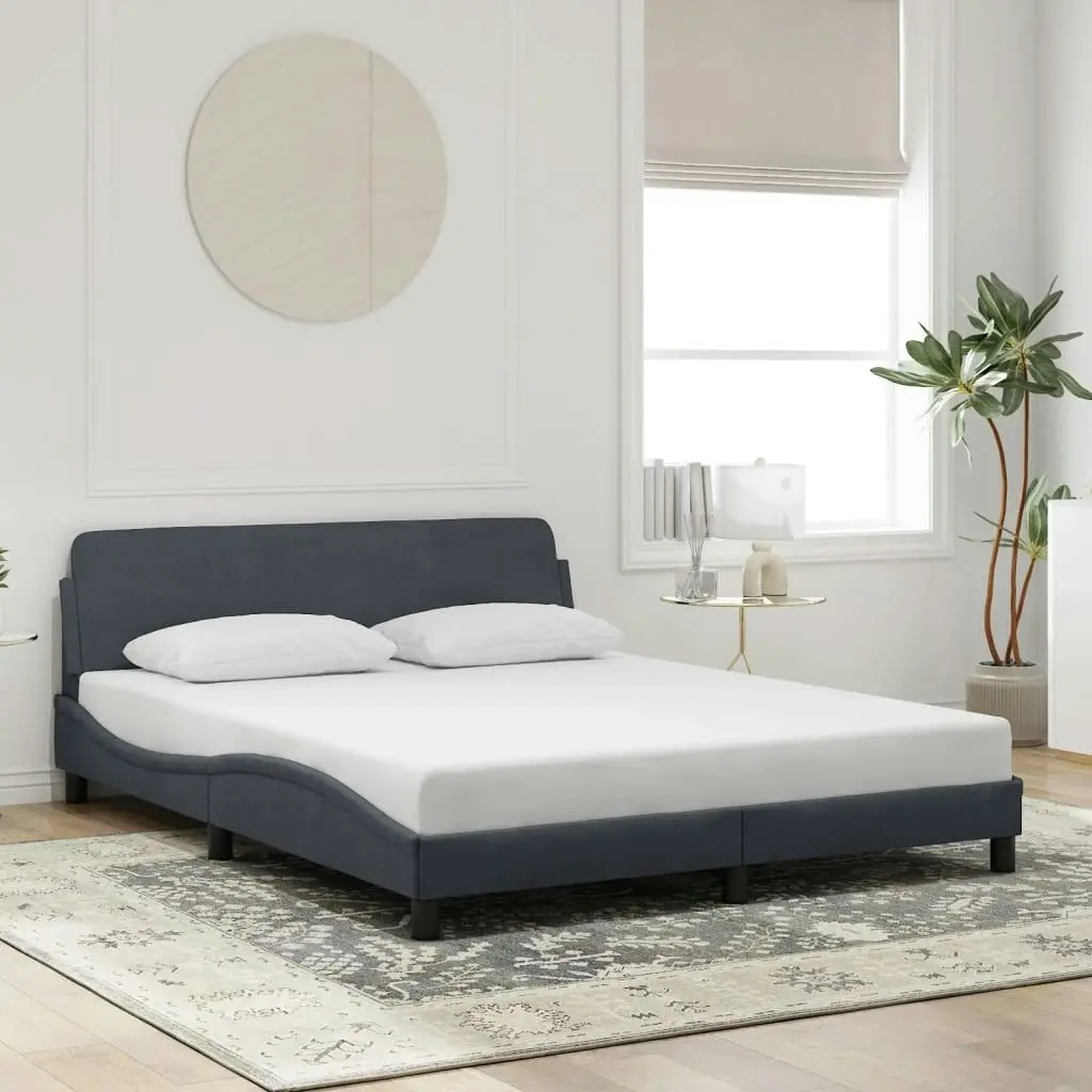 Bed Frame with Headboard Dark Grey 152x203 cm Velvet 373292