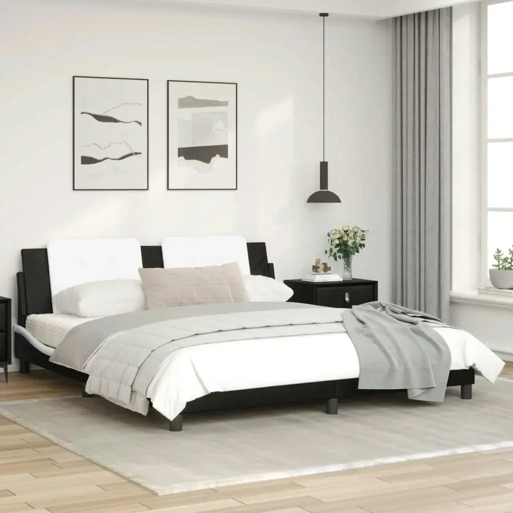 Bed Frame with Headboard Black and White 183x203 cm King Size Faux Leather 3208203