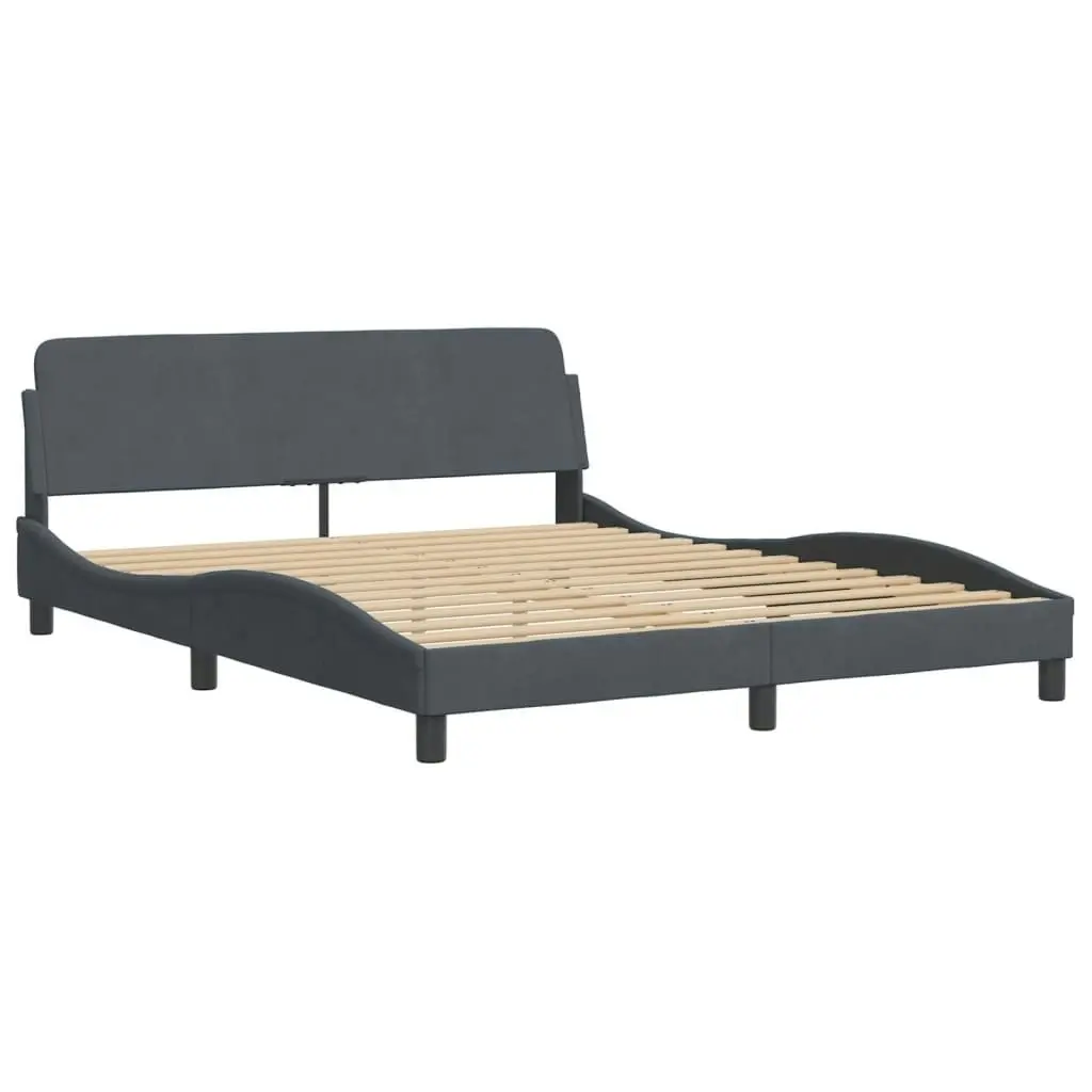 Bed Frame with Headboard Dark Grey 152x203 cm Velvet 3207954