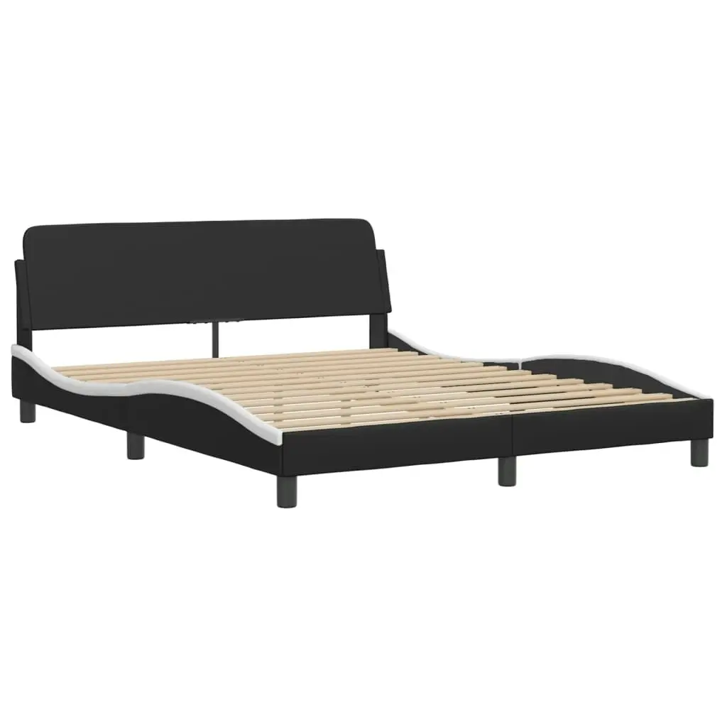 Bed Frame with Headboard Black and White 152x203 cm Faux Leather 3208041