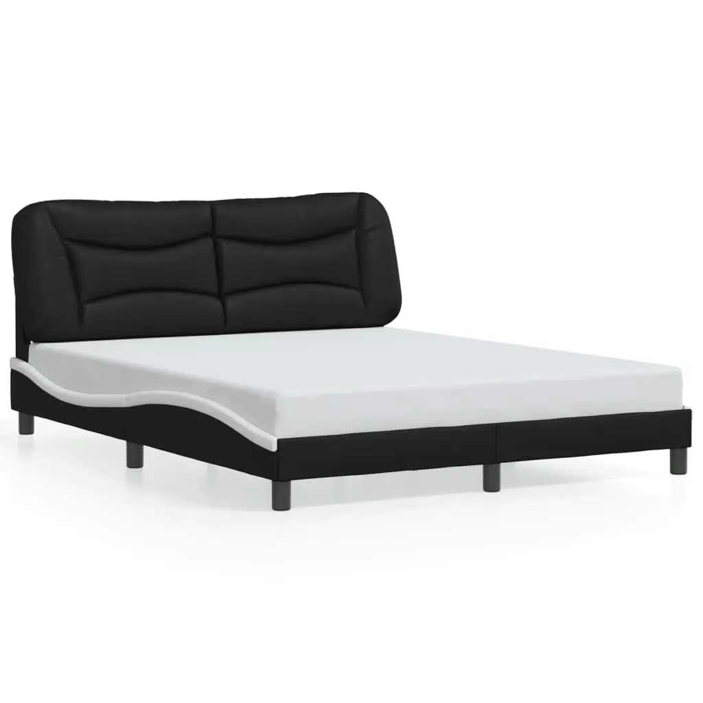 Bed Frame with Headboard Black and White 152x203 cm Faux Leather 3208041