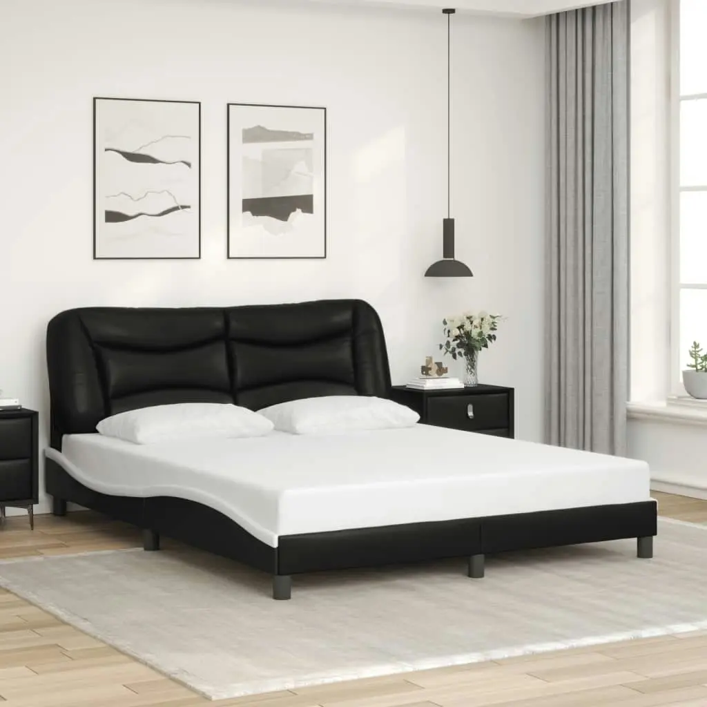 Bed Frame with Headboard Black and White 152x203 cm Faux Leather 3208041