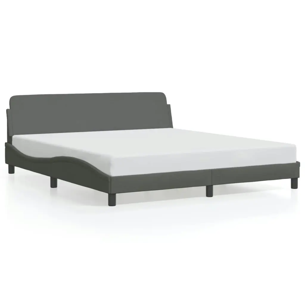 Bed Frame with Headboard Dark Grey 152x203 cm Fabric 373289