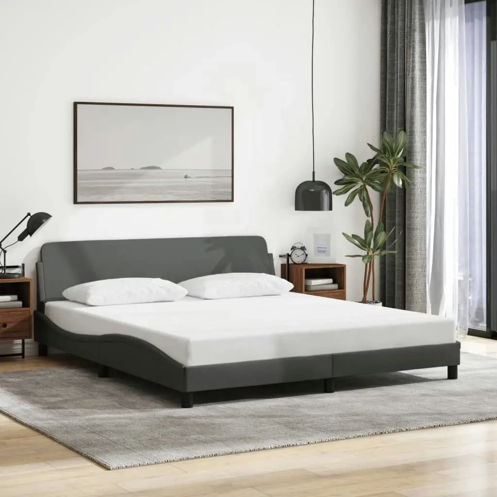 Bed Frame with Headboard Dark Grey 152x203 cm Fabric 373289