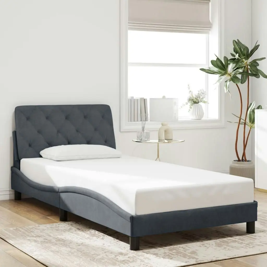 Bed Frame with Headboard Dark Grey 106x203 cm King Single Size Velvet 3208248