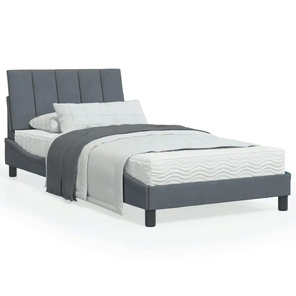 Bed Frame with Headboard Dark Grey 106x203 cm King Single Size Velvet 3208242