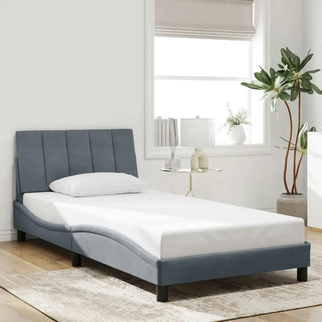 Bed Frame with Headboard Dark Grey 106x203 cm King Single Size Velvet 3208242