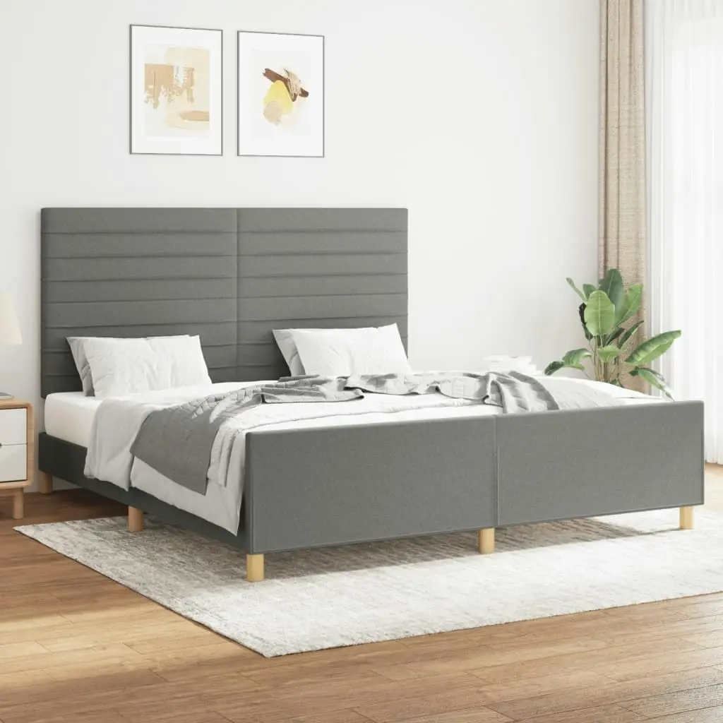 Bed Frame with Headboard Dark Grey 153x203 cm Queen Size Fabric 3283093