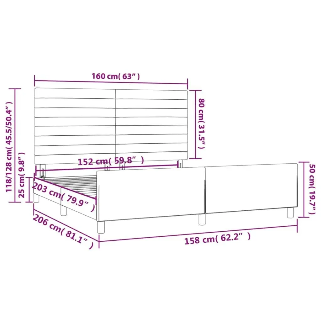 Bed Frame with Headboard Dark Grey 153x203 cm Queen Size Fabric 3283093