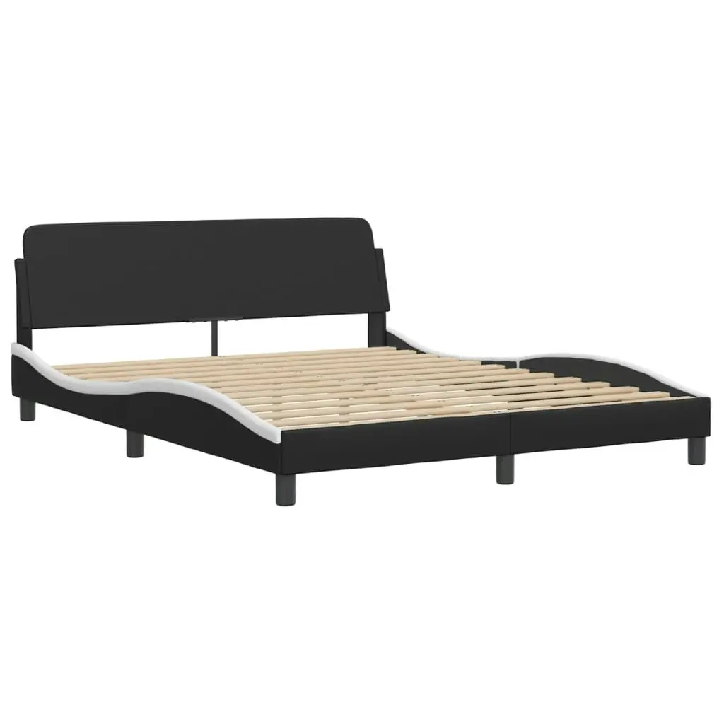 Bed Frame with Headboard Black and White 152x203 cm Faux Leather 3208271