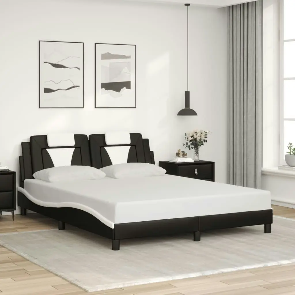 Bed Frame with Headboard Black and White 152x203 cm Faux Leather 3208271