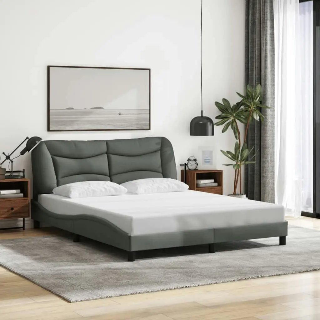 Bed Frame with Headboard Dark Grey 153x203 cm Queen Size Fabric 3208236