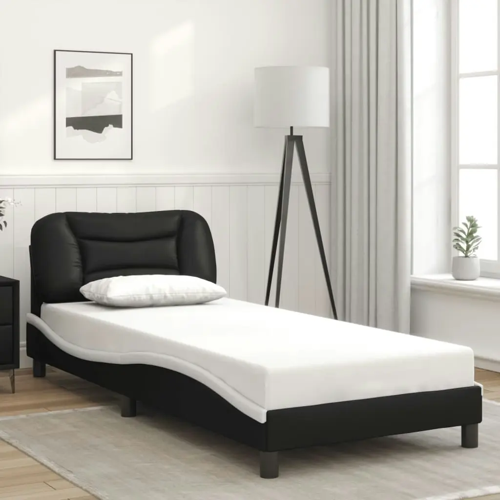 Bed Frame with Headboard Black and White 90x190 cm Faux Leather 3207972