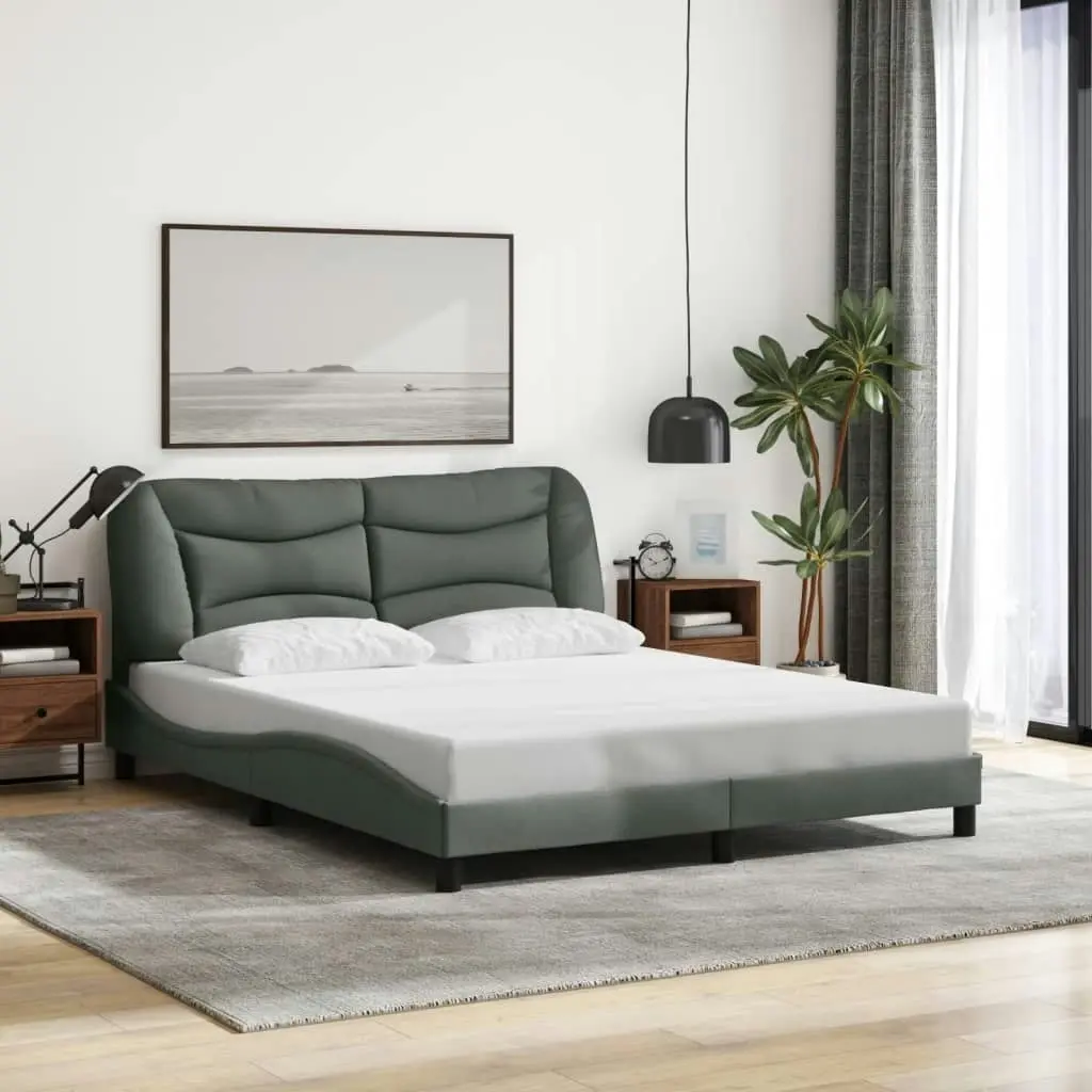 Bed Frame with Headboard Dark Grey 153x203 cm Queen Size Fabric 3207807