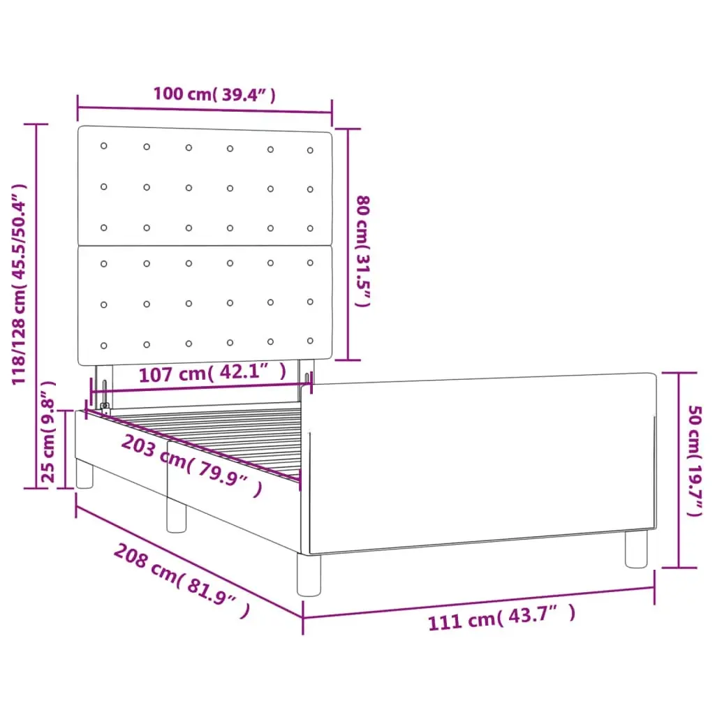 Bed Frame with Headboard Dark Grey 106x203 cm King Single Size Fabric 3283113