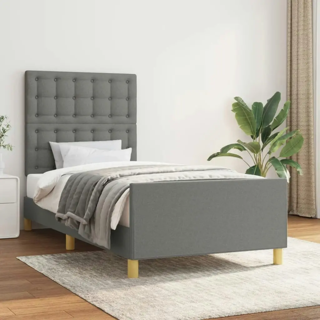 Bed Frame with Headboard Dark Grey 106x203 cm King Single Size Fabric 3283113