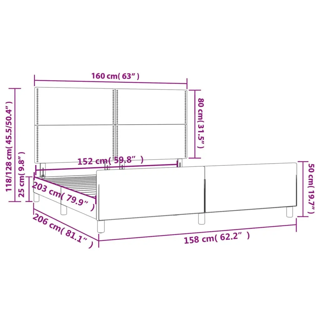 Bed Frame with Headboard Dark Grey 153x203 cm Queen Size Fabric 3283089