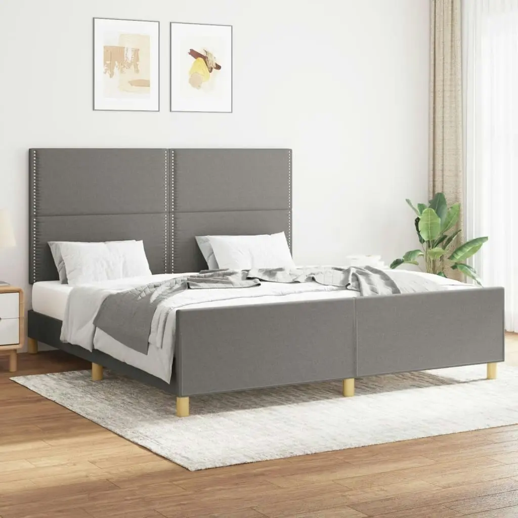 Bed Frame with Headboard Dark Grey 153x203 cm Queen Size Fabric 3283089