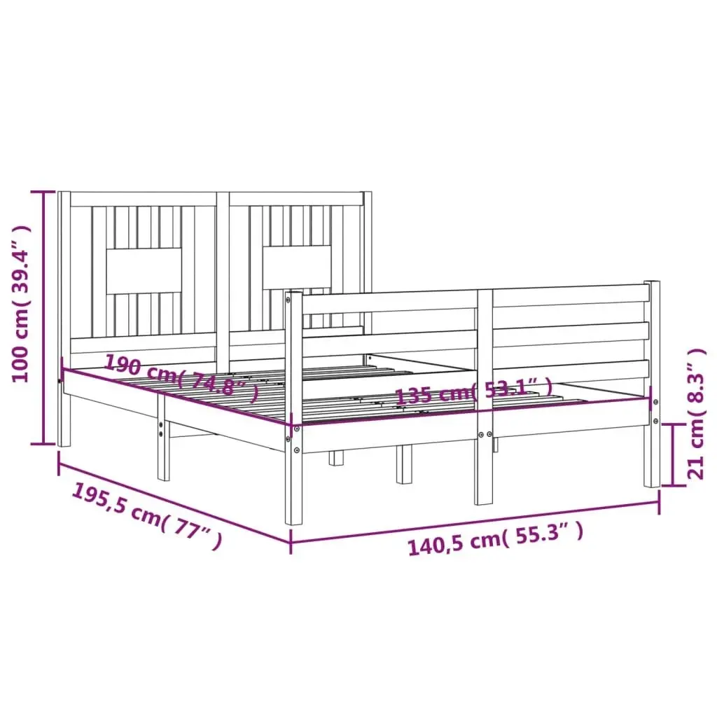 Bed Frame with Headboard 137x187 cm Double Solid Wood 3194546