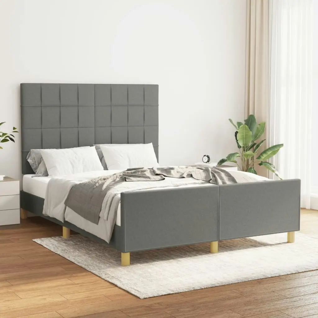 Bed Frame with Headboard Dark Grey 137x187 cm Double Size Fabric 3283077